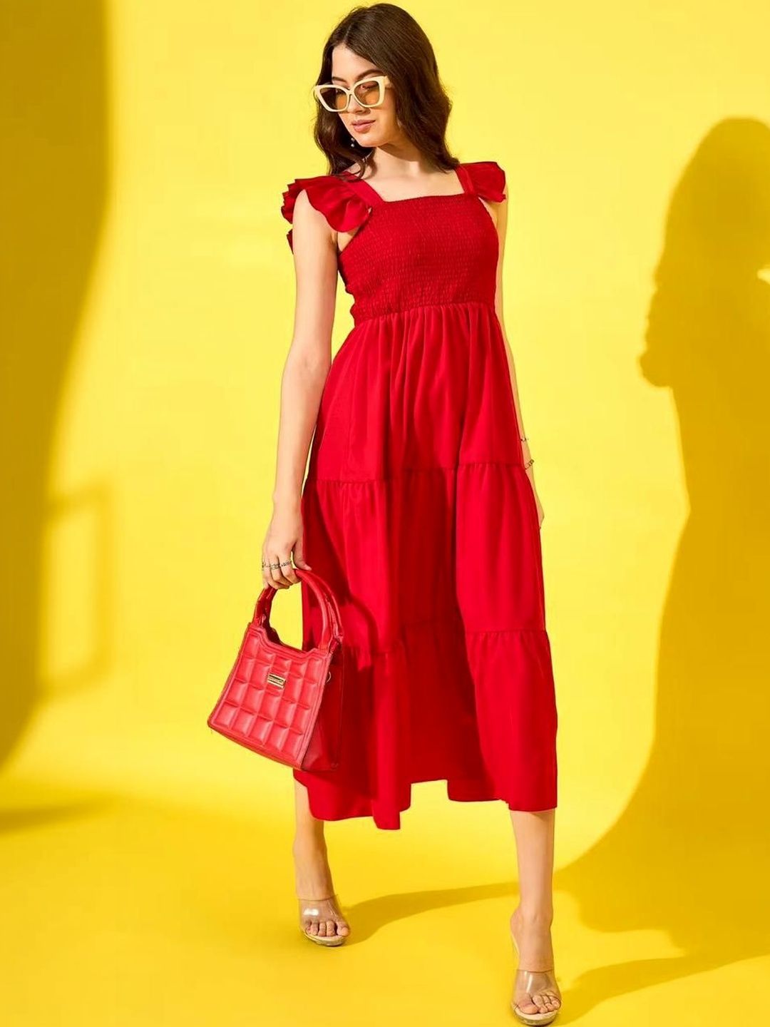 IQRA ENTERPRISE Flutter Sleeve A-Line Midi Dress-picture-27