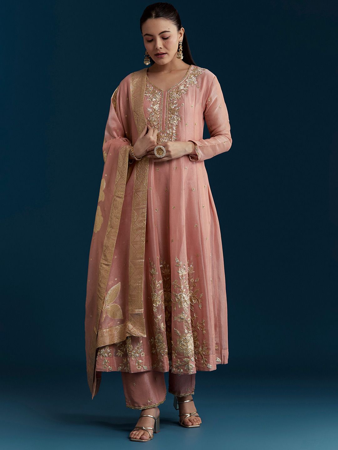 KALKI Fashion Women Ethnic Motifs Embroidered Panelled Thread Work Kurta with Trousers & With Dupatta-image-35