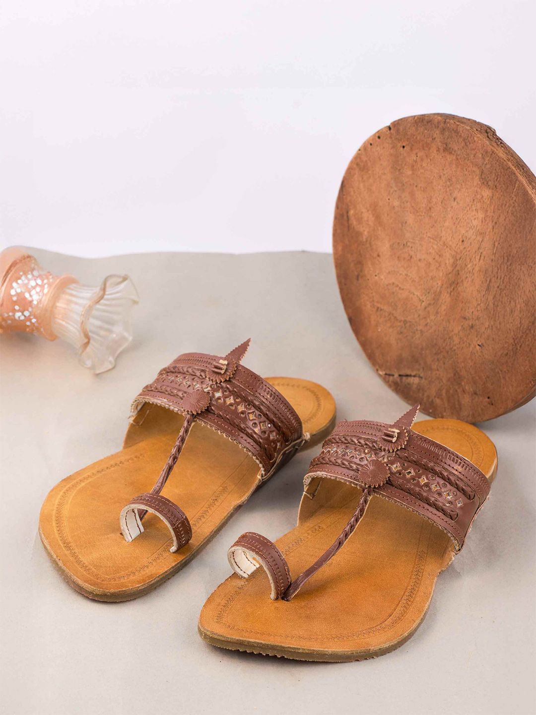 House of Pataudi Vedic Men Genuine Leather Classic Kolhapuri Sandals-image-35
