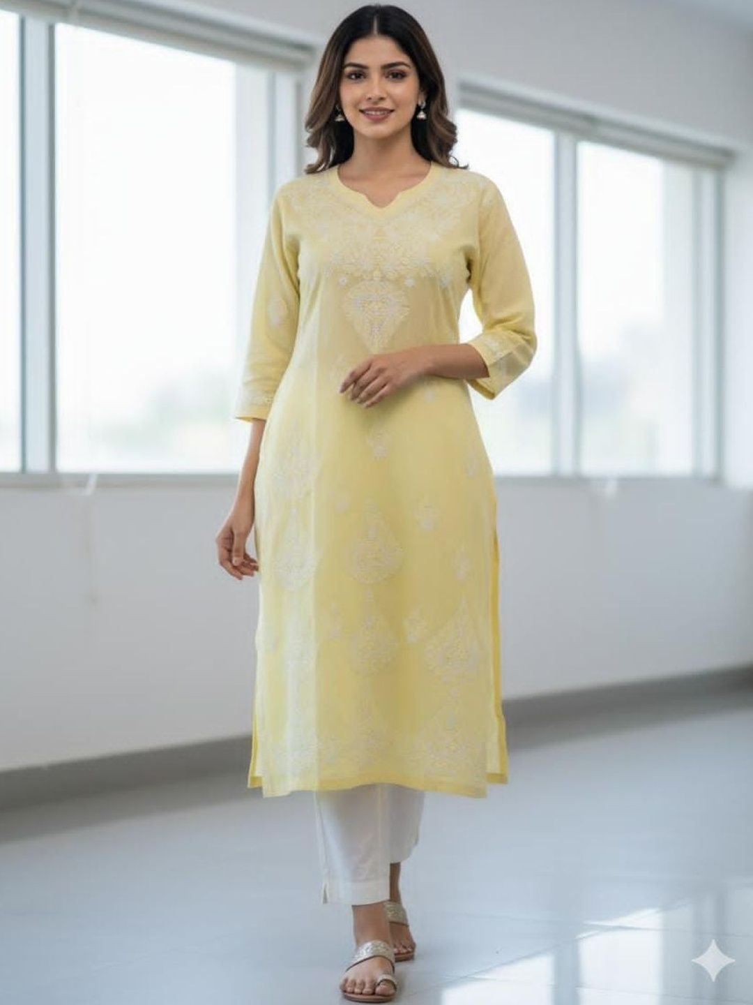 Silakaari Ethnic Motifs Embroidered V-Neck Chikankari Pure Cotton Chikankari Kurti-picture-15