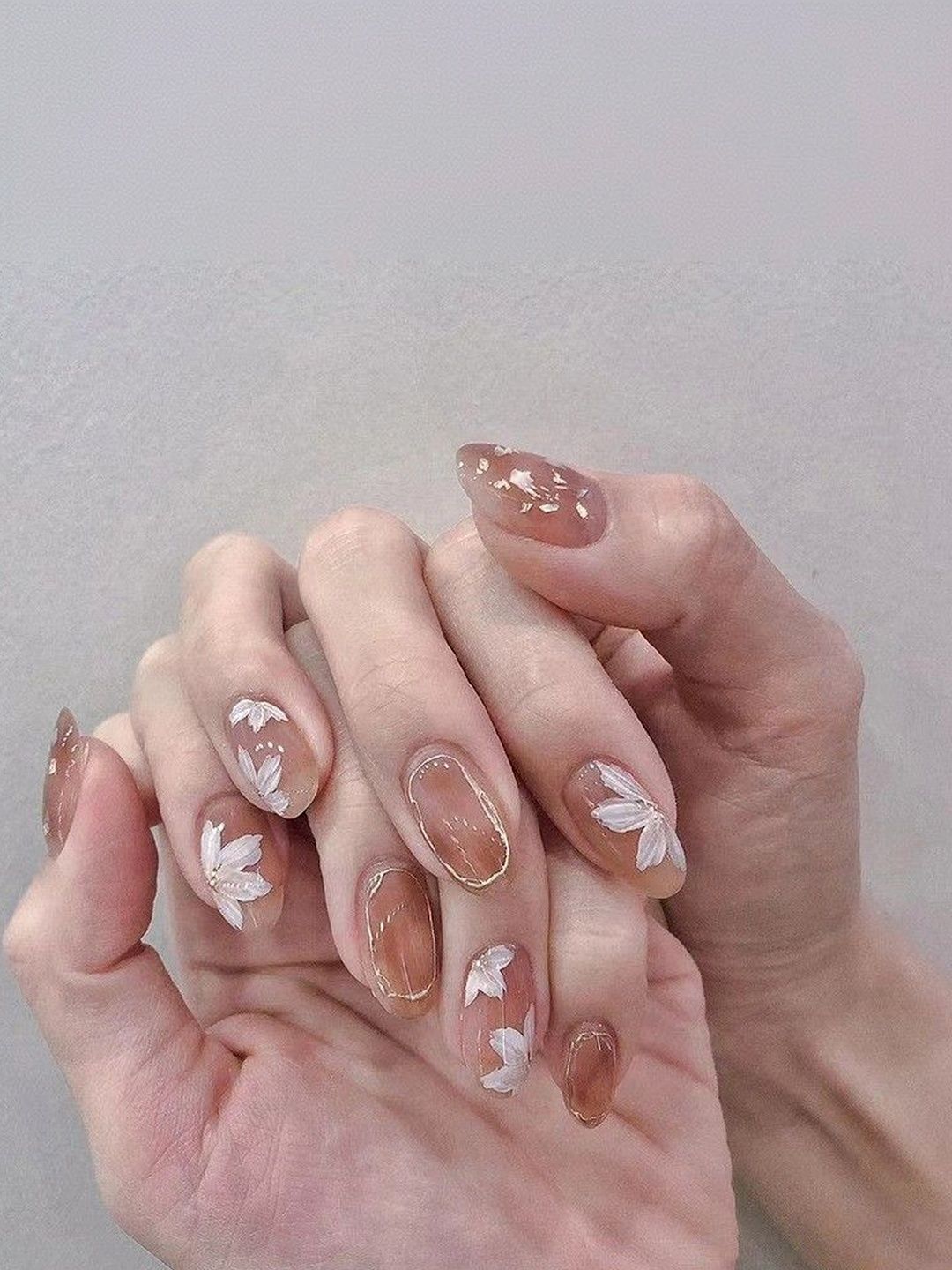 STYFY Set Of 24 Reusable Press On Artificial Nails & Kit -Nude Brown Floral Melody-picture-30