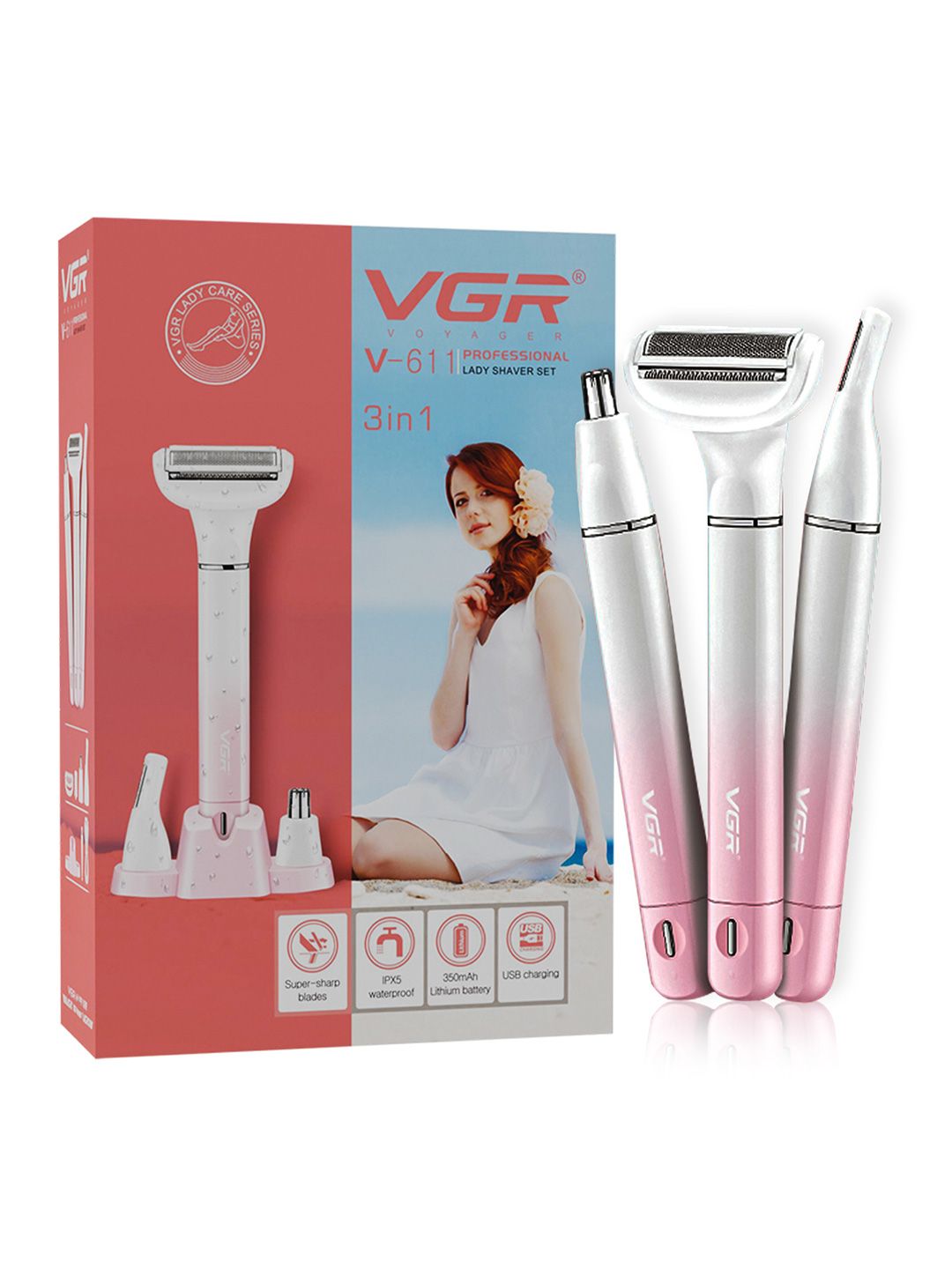 VGR V-611 Professional 3-In-1 Lady Shaver Set - Pink-picture-29