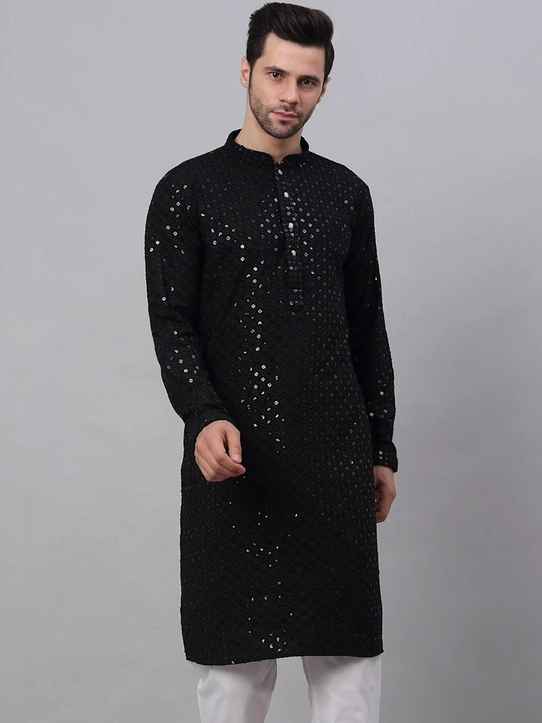 lucknowi Men Embroidered Flared Sleeves Handloom Pathani Kurta-picture-42