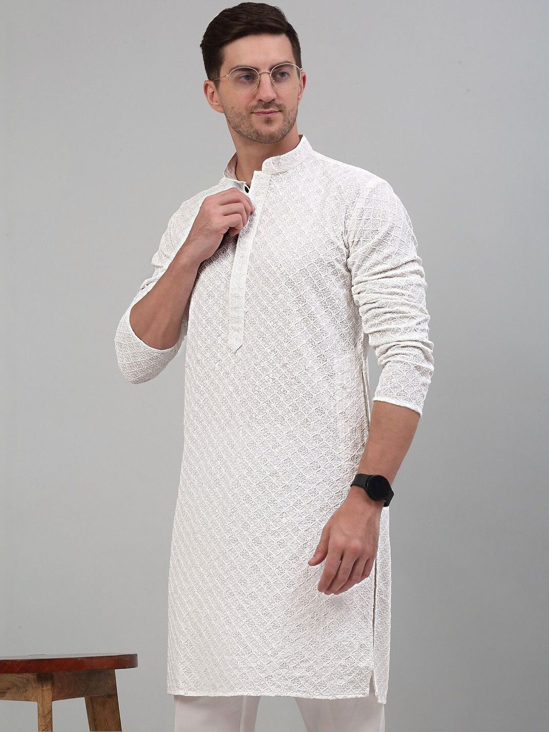 GUPTA TRENDZ Men Ethnic Motifs Embroidered Regular Chikankari Kurta with Pyjamas-picture-41