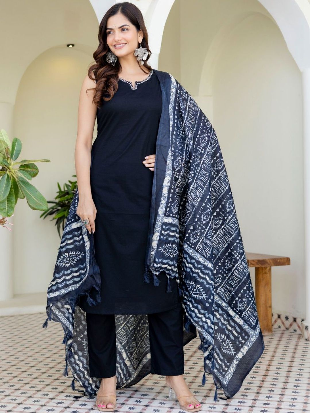 Anouk Rustic Women Ethnic Motifs Regular Thread Work Pure Cotton Kurta with Trousers & With Dupatta-picture-18