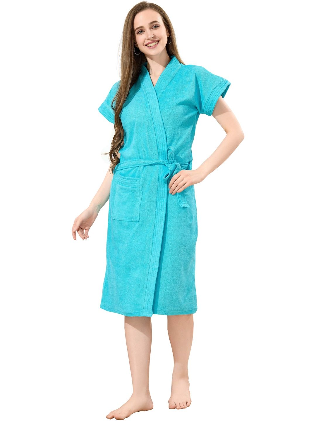 GEMINI Women Cotton Midi Bath Robe With Belt-image-1