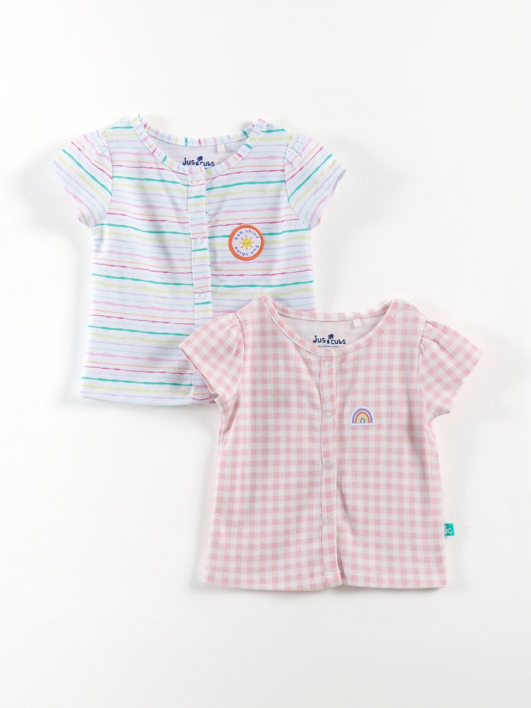 JusCubs Girls 2 Striped Puff Sleeves T-shirt-picture-53