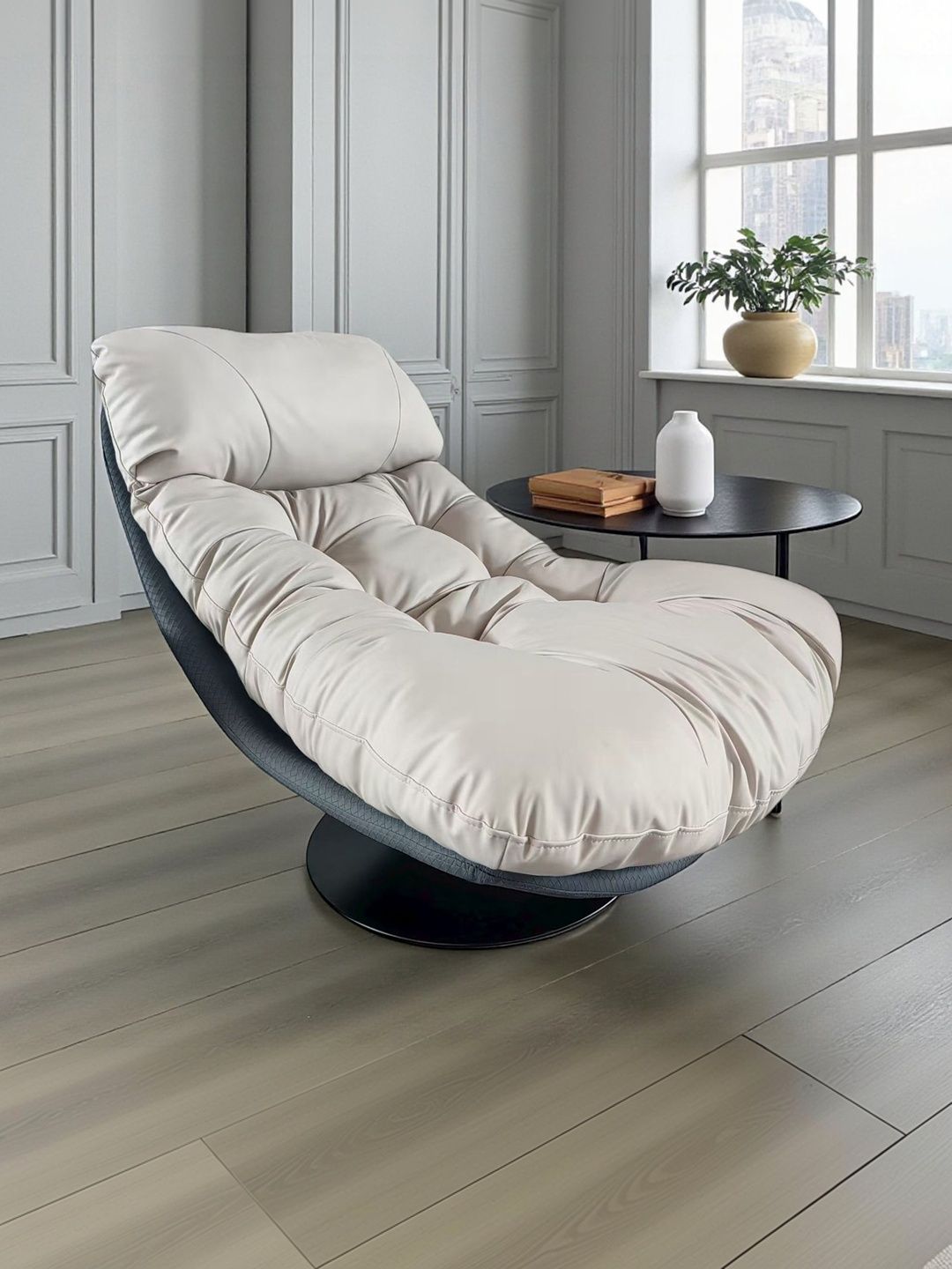 THE ATTIC Grey & Off White Tufted Lounge Chair