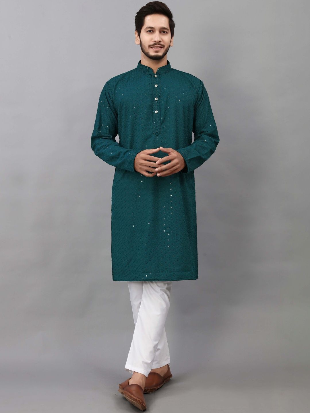 ALMORA Men Regular Sequinned Kurta with Trousers-picture-42