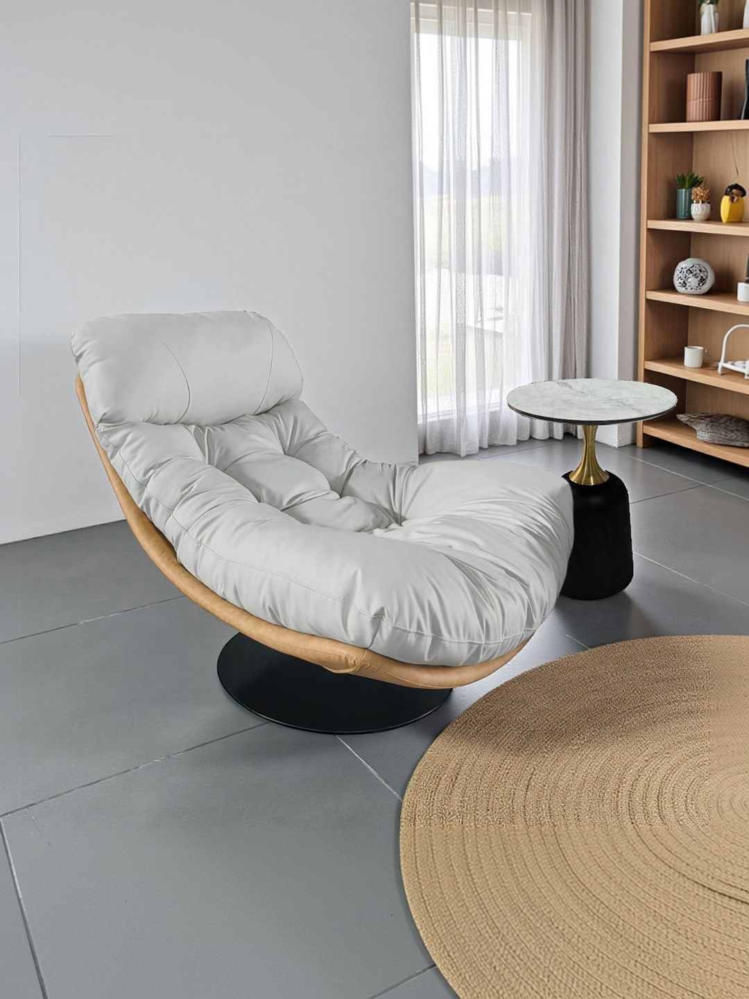 THE ATTIC Brown & White Tufted Lounge Chair