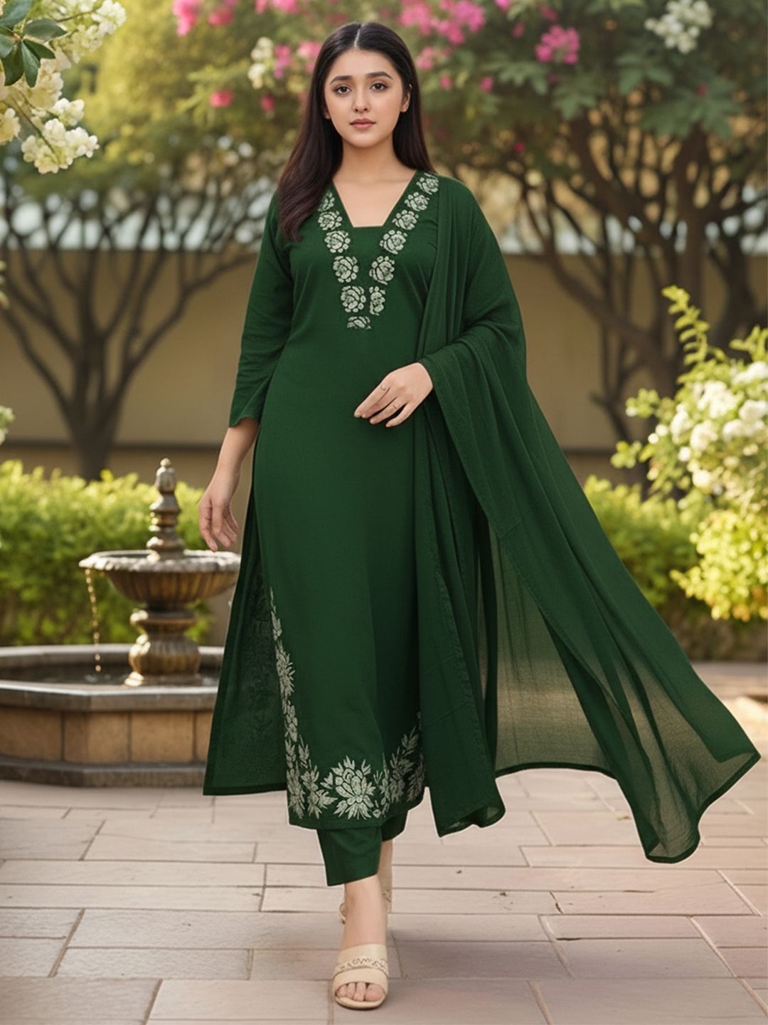 SZN Women Floral Embroidered Regular Thread Work Kurta with Trousers & With Dupatta-picture-11