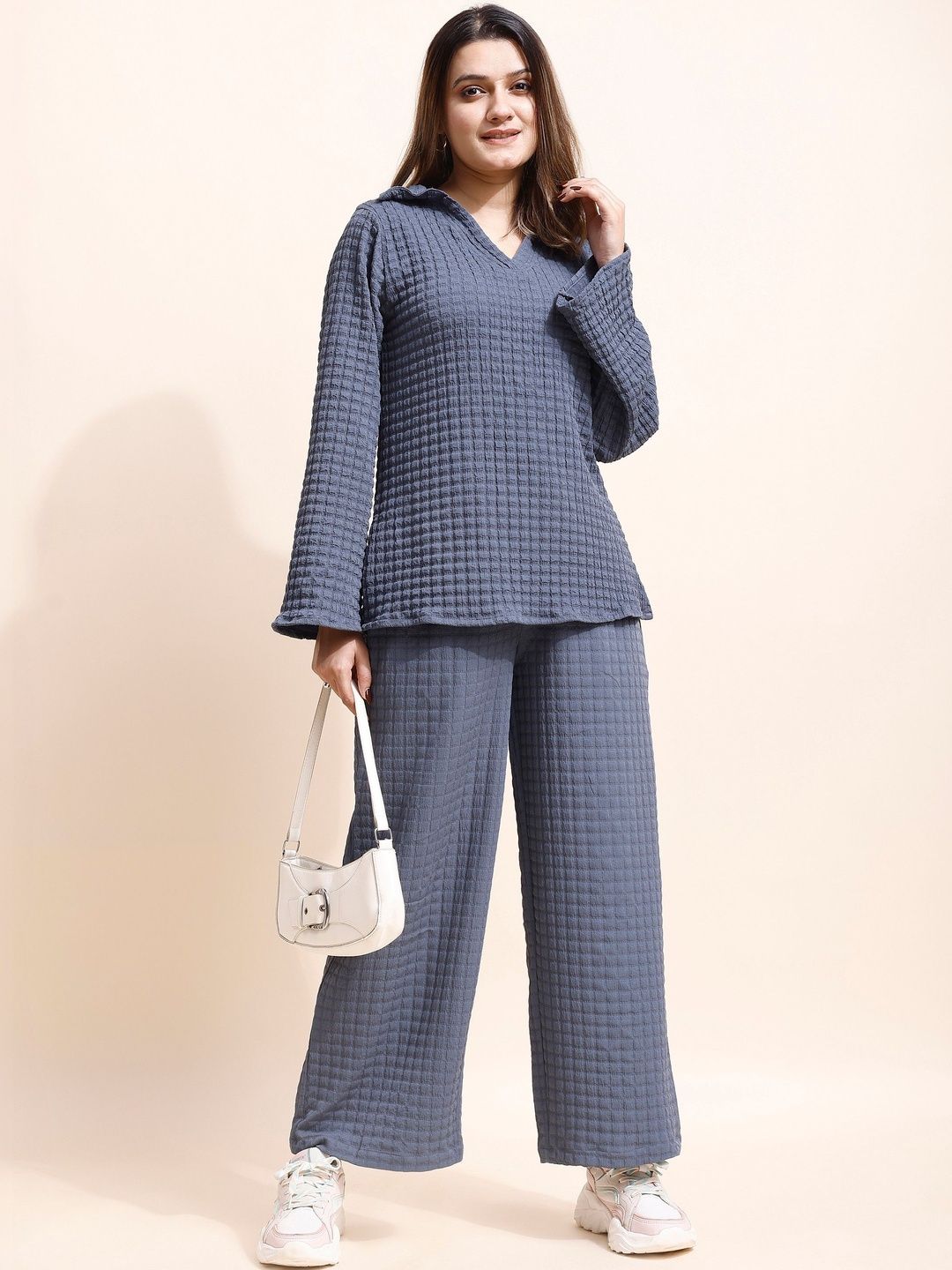 Fashfun Self Design Shirt Collar Tunic & Trousers Co-Ords-picture-31