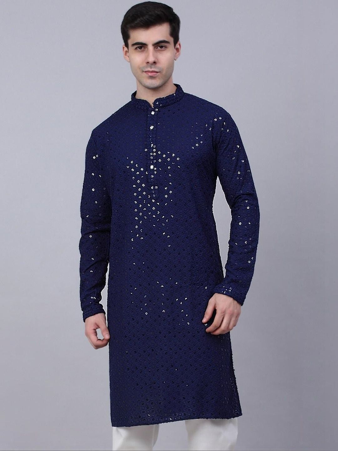 TARUNCOLLECTION Men Geometric Embroidered Cold-Shoulder Sleeves Thread Work Handloom Kurta-picture-22