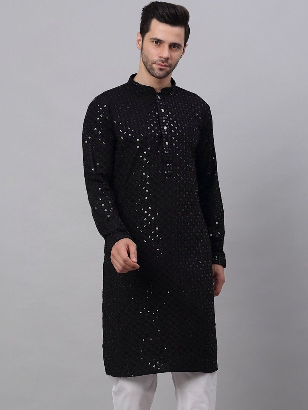 ALMORA Men Embroidered Regular Sequinned Kurta with Pyjamas-picture-39