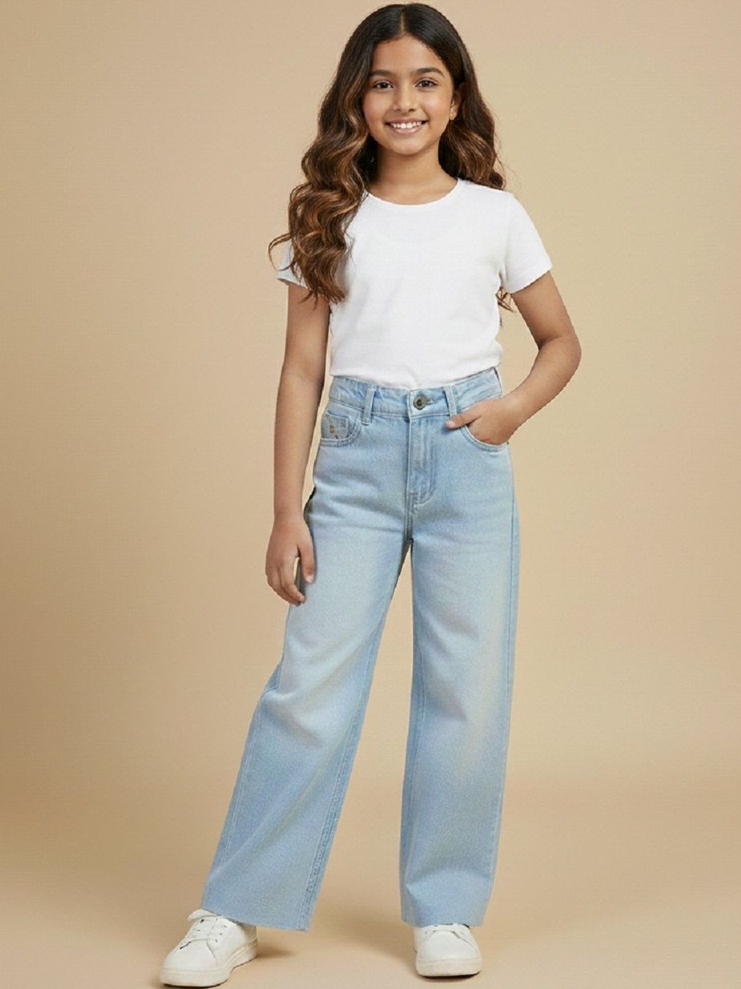 Knit N Knot Girls Flared High-Rise Light Fade Jeans-picture-20