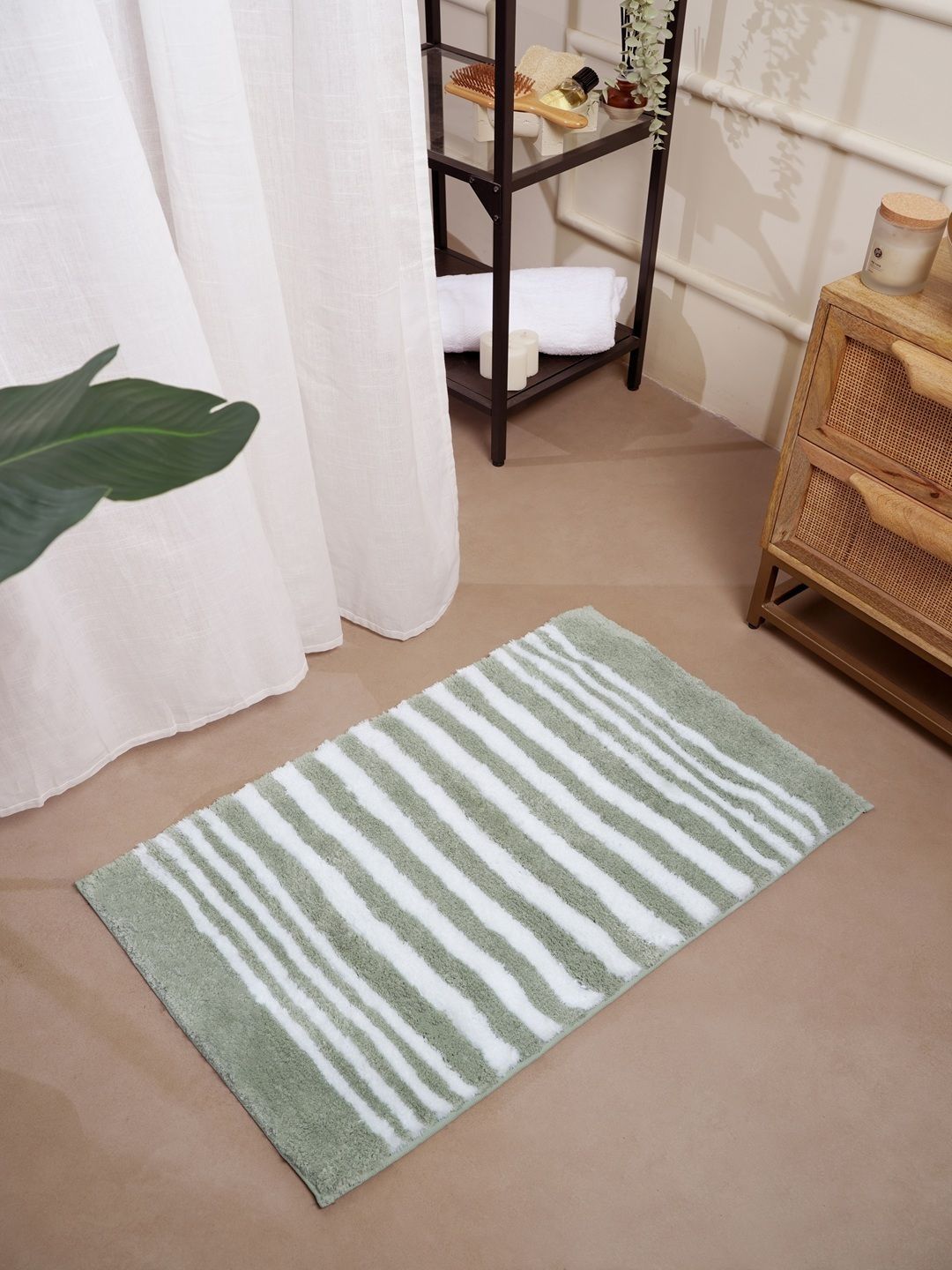 RALIA HOMES Green Self-Design 1800 GSM Quick-Dry & Anti-Skid Microfibre Bath Mat-image-7