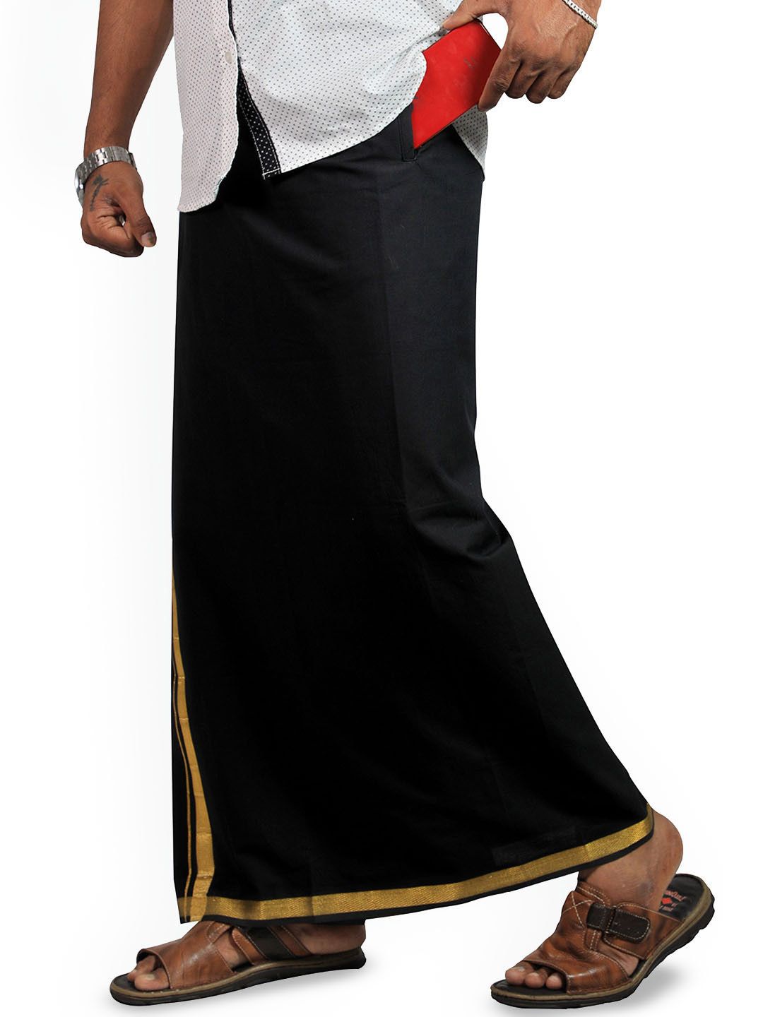 PRAKASAM COTTON Men Cotton Zari Pocket Dhoti-picture-29