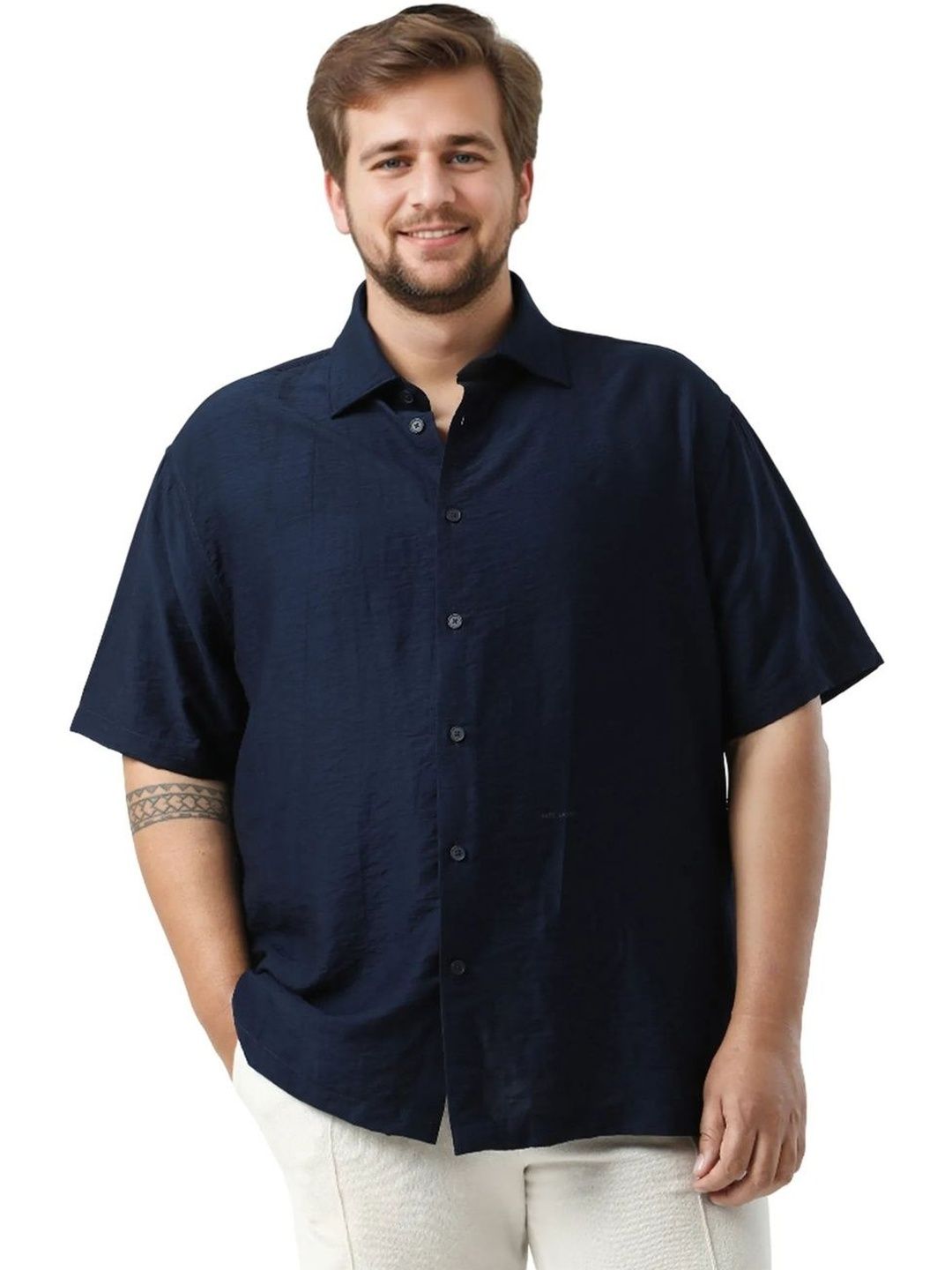 RARE RABBIT Mens Navy Plus Size Fit Plain Casual Shirt-picture-11