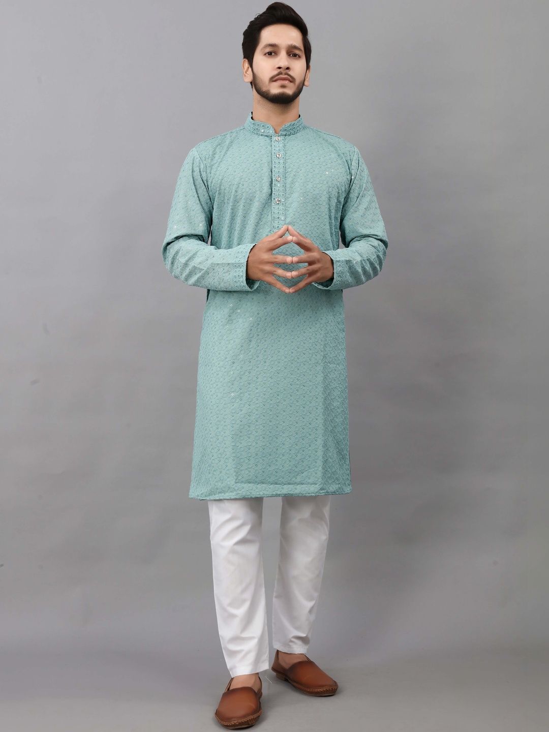 shyam enterprises Men Ethnic Motifs Regular Sequinned Kurta with Pyjamas-picture-40