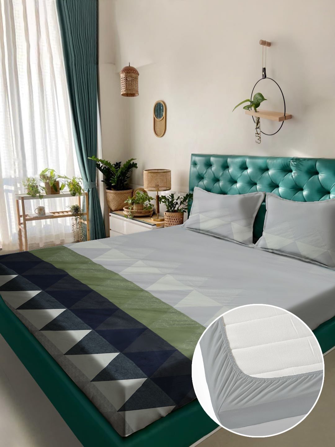 Myntra Elegant Homes Multicoloured Geometric 180 TC King Bedsheet with 2 Pillow Covers-picture-38