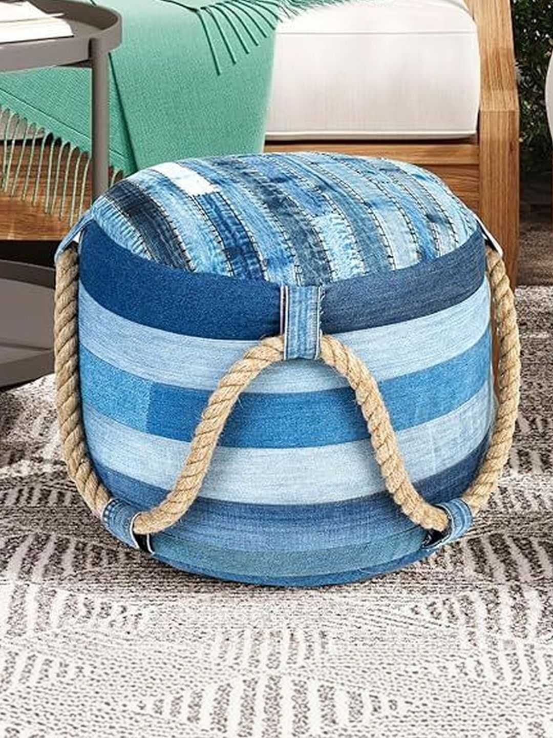 PLIVANA Blue Printed Round Ottomans-image-42