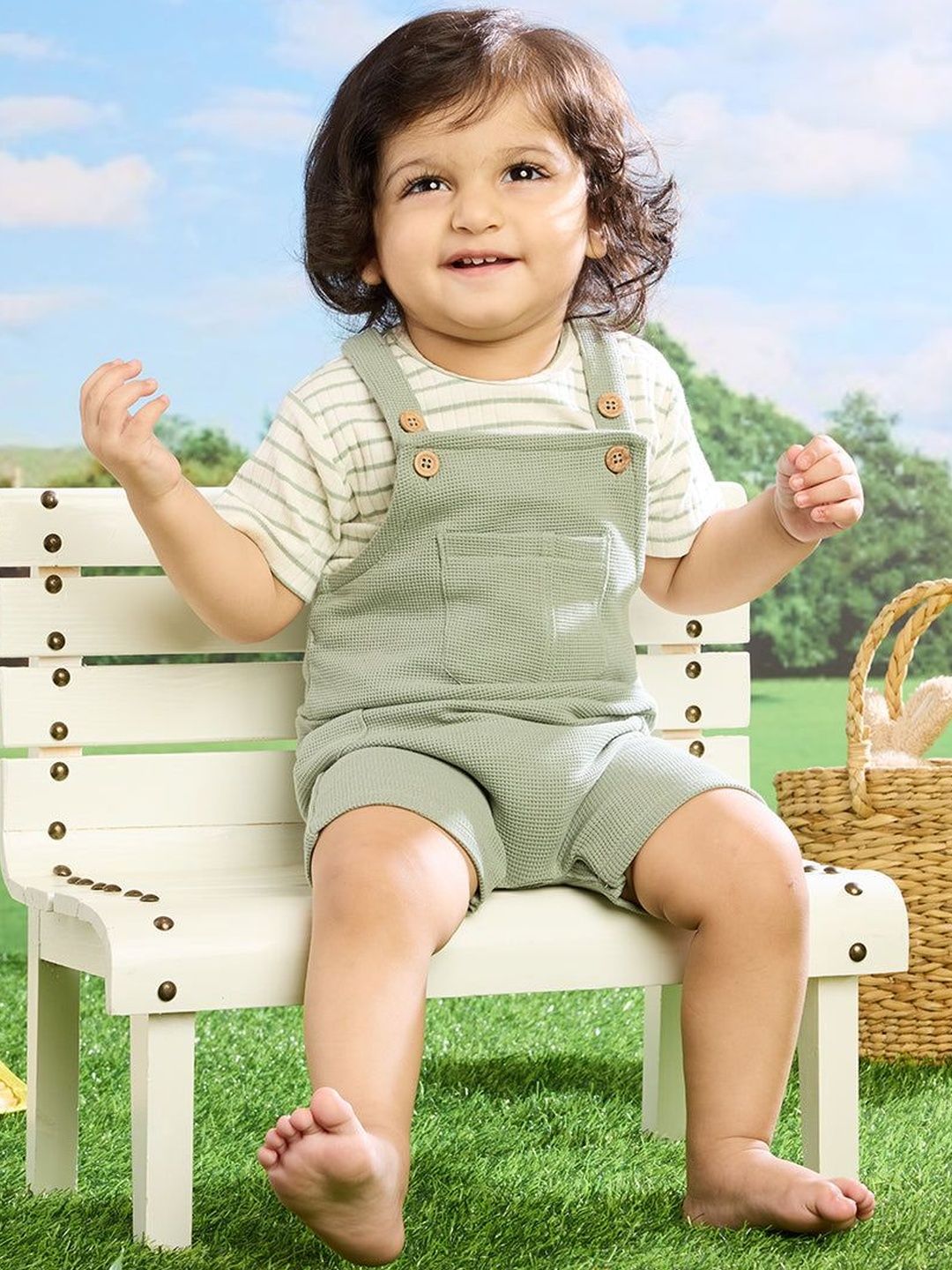 Softsens Infants Striped Cotton Short Dungarees With T-Shirt-picture-20