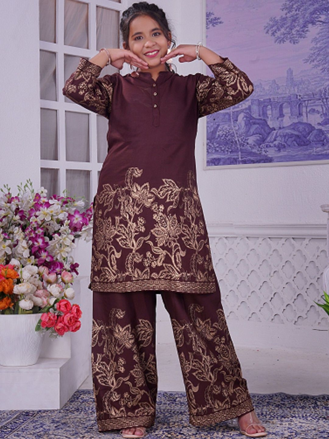 T4You Girls Ethnic Motifs Printed Regular Kurta with Palazzos-picture-45