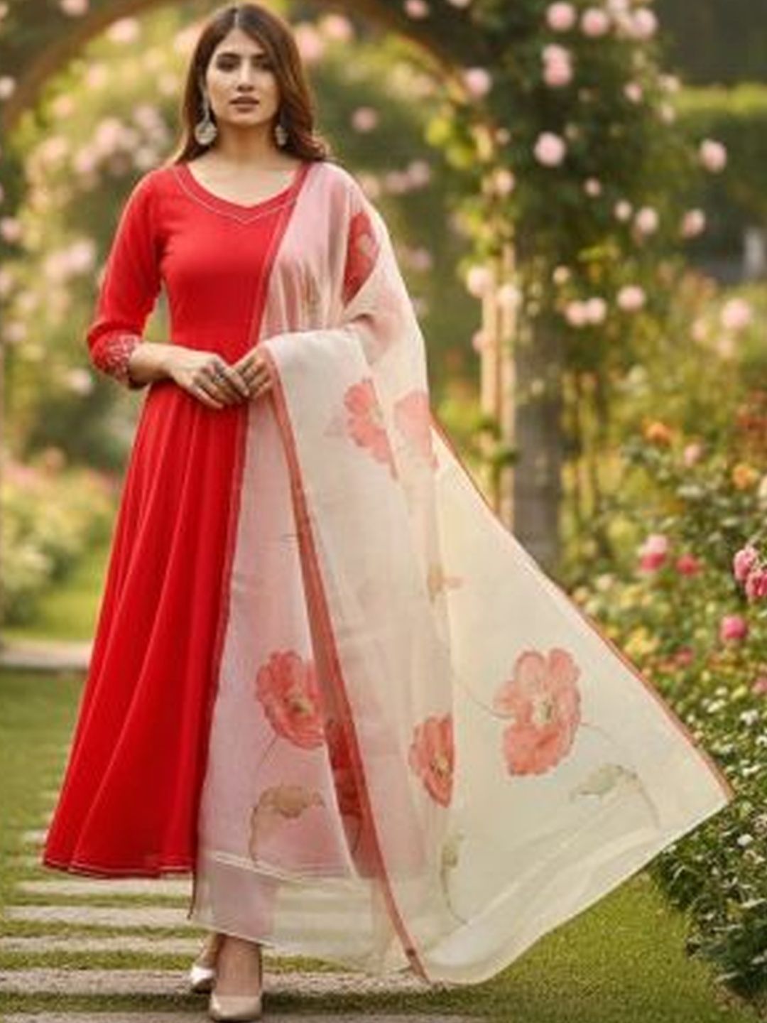 AG TEXTILE Women Floral Panelled Kurta with Trousers & With Dupatta-image-19