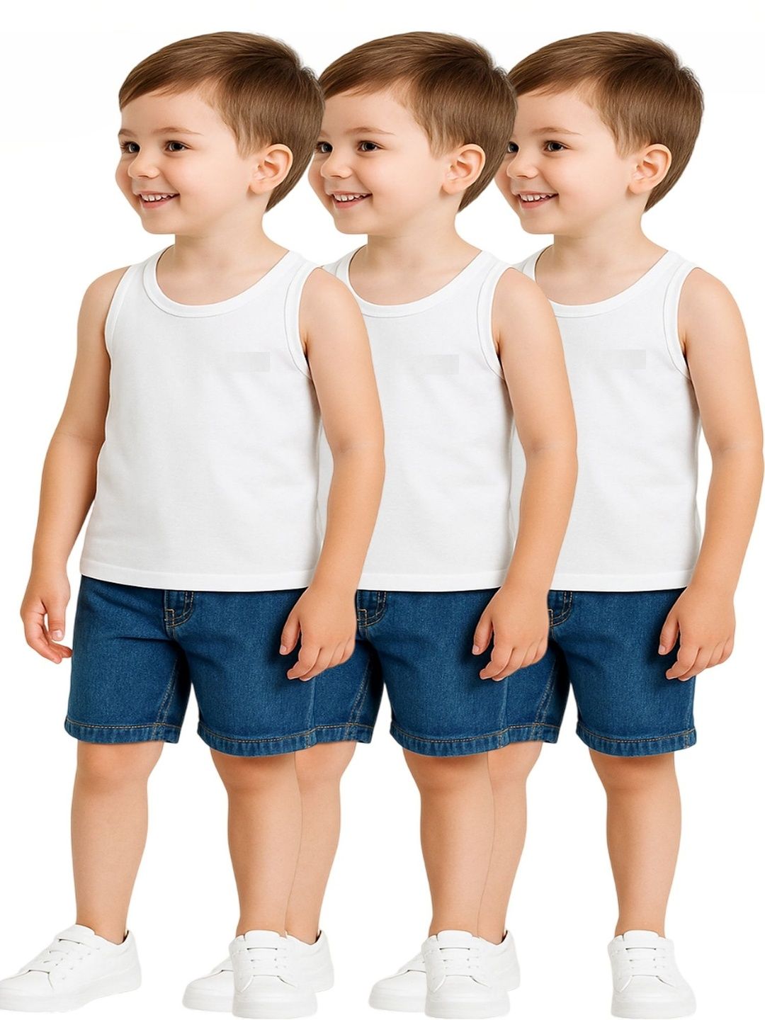 TINY HANDS Pack Of 3 Boys Cotton Round Neck Sleeveless Tank Innerwear Vests-picture-51