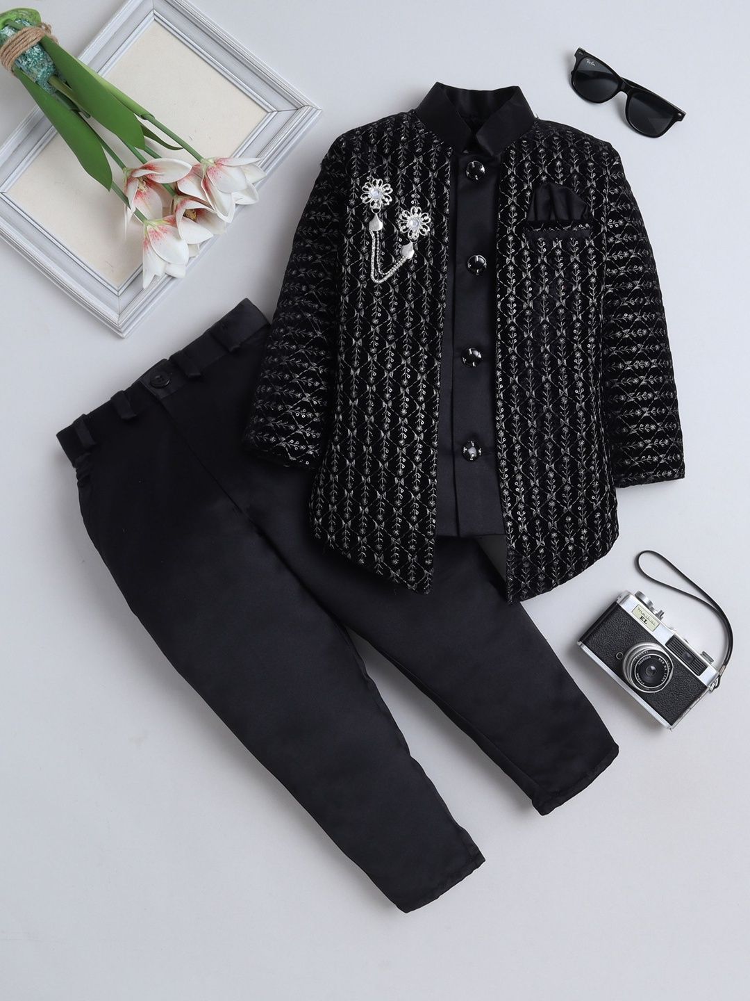 BAESD Boys Embroidered Mandarin Collar Sherwani-picture-53