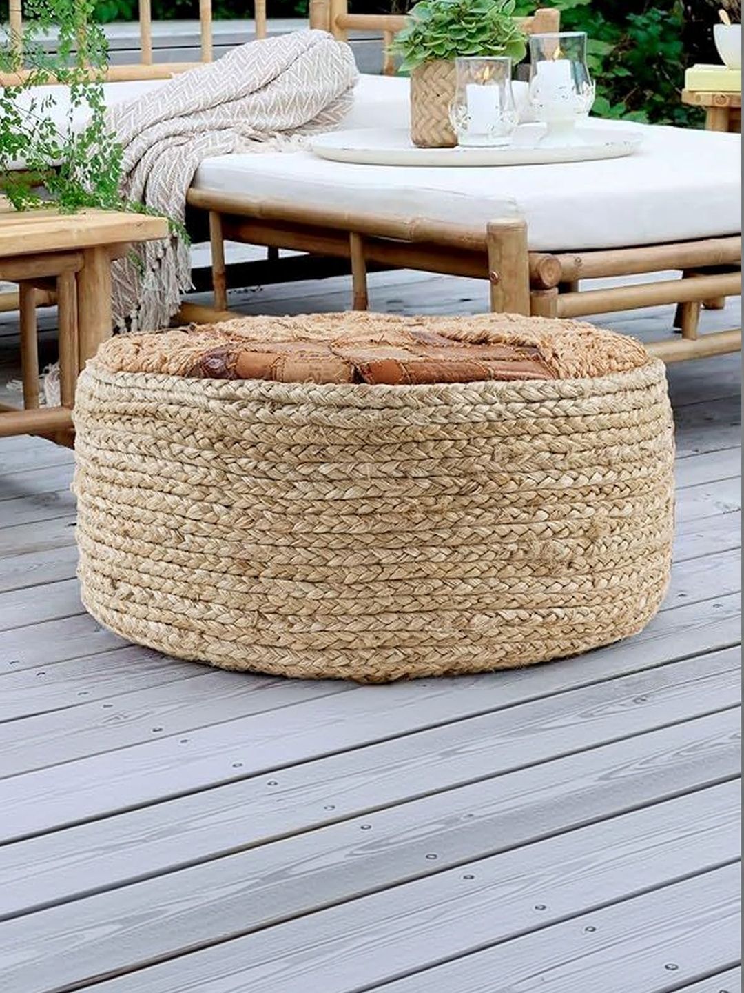 PLIVANA Brown Printed Round Ottomans-image-7