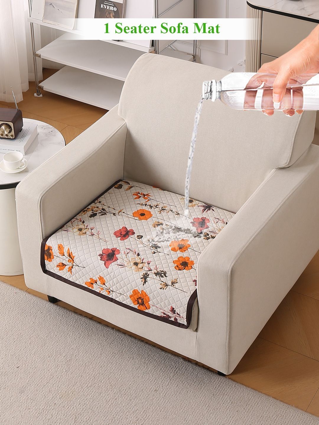 HOKIPO Beige & Cream-Coloured Printed Polyester 1 Piece Sofa Cover-image-48