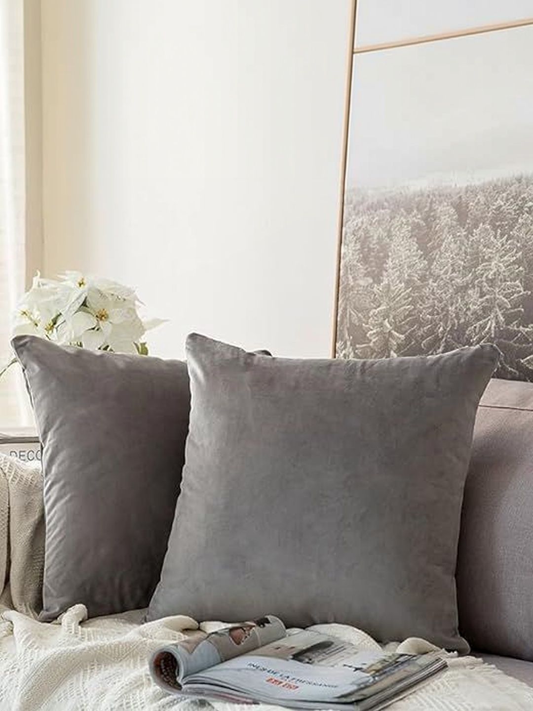 KNOTTING HOME Silver-Toned Set of 2 Velvet Square Cushion Covers-picture-40