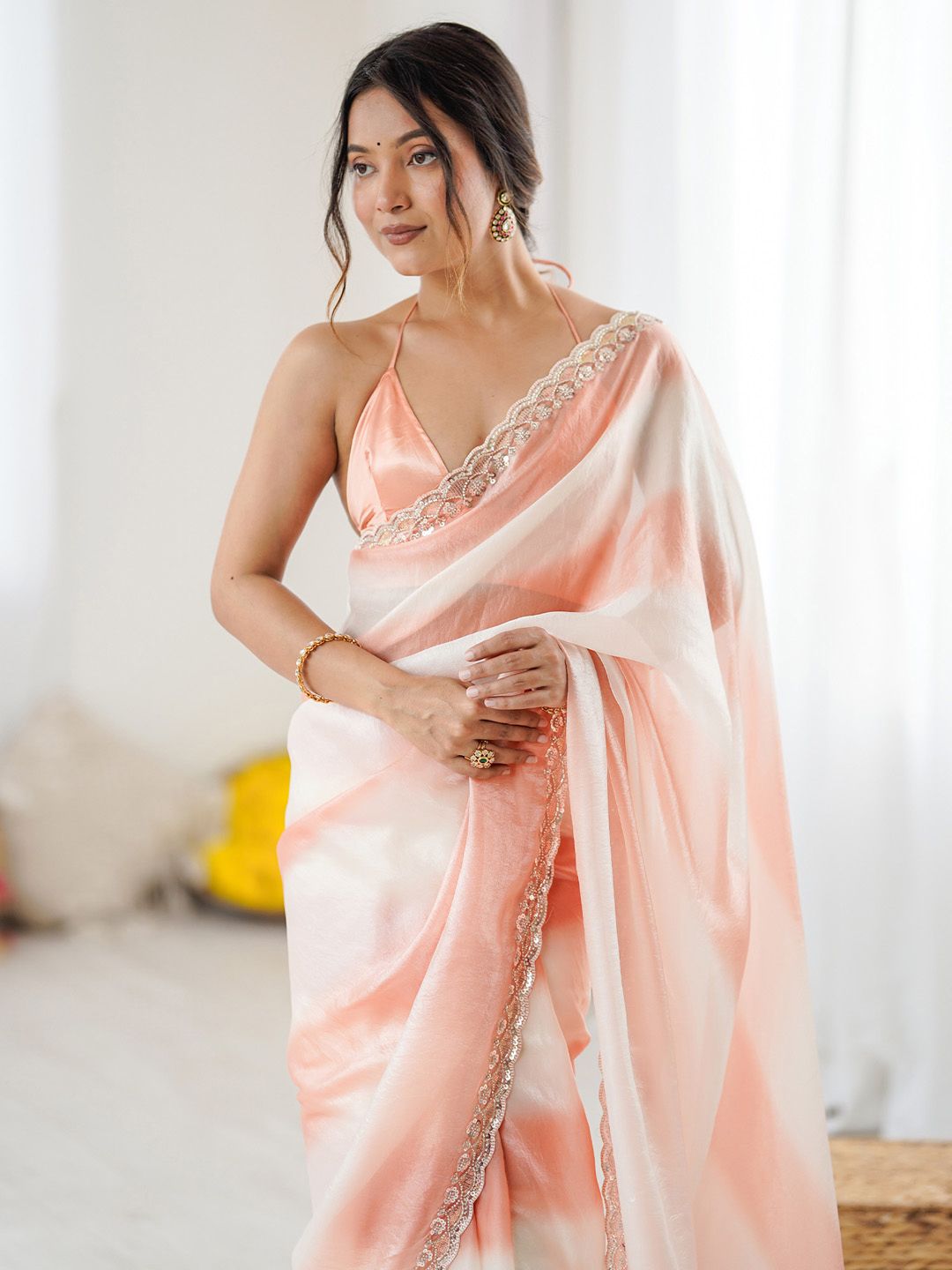 Anouk Tie and Dye Beads and Stones Satin Designer Saree