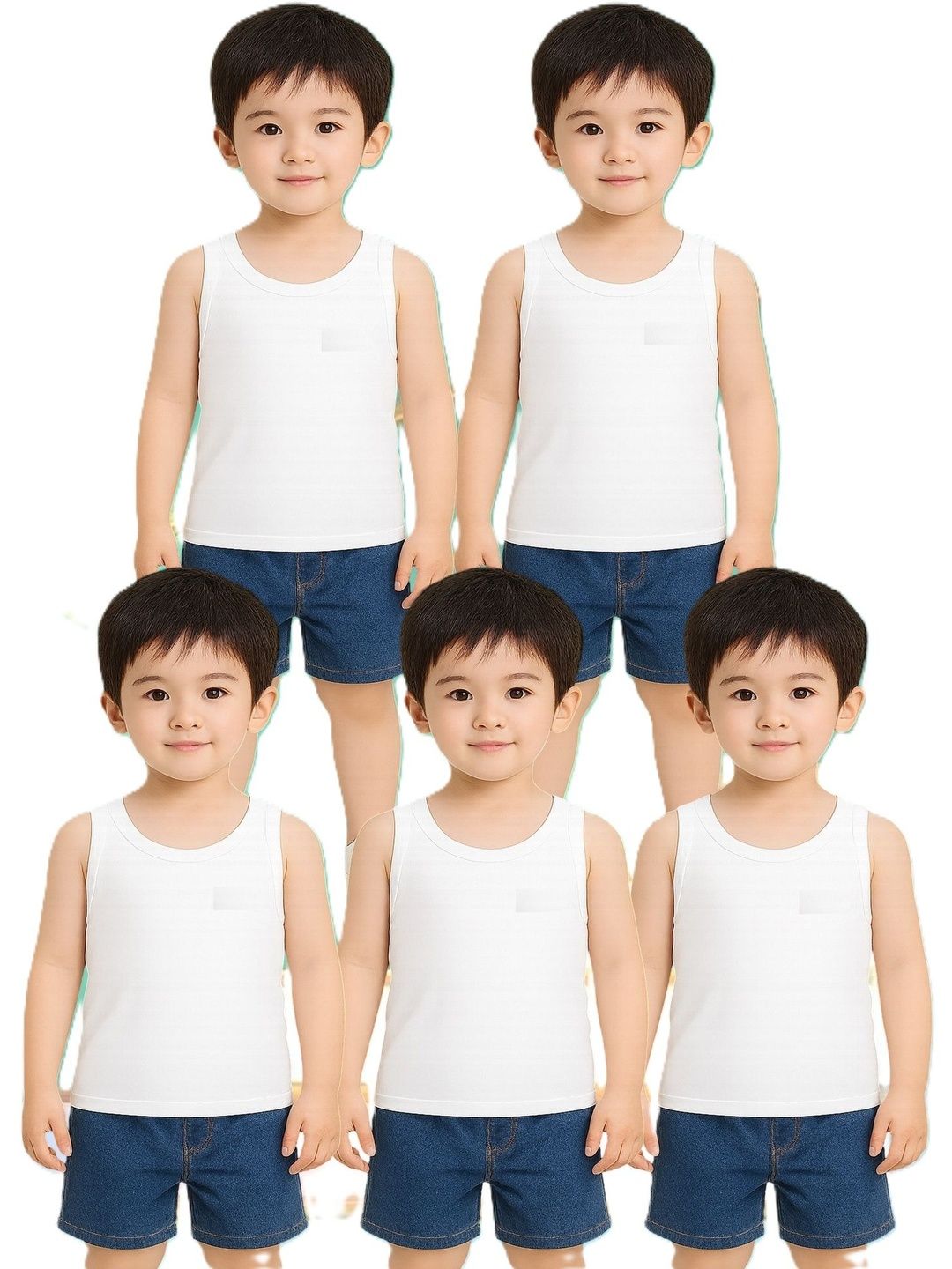 TINY HANDS Boys Pack Of 5 Cotton Round Neck Sleeveless Tank Innerwear Vests-picture-43