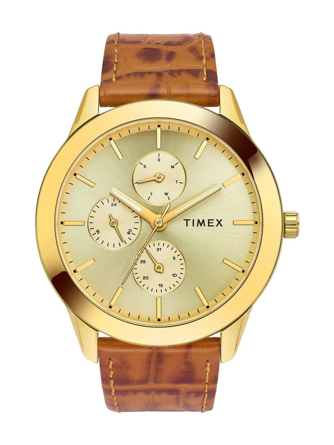 Timex Men Brass Dial & Leather Straps Analogue Multi Function Watch TWEG18521-picture-13