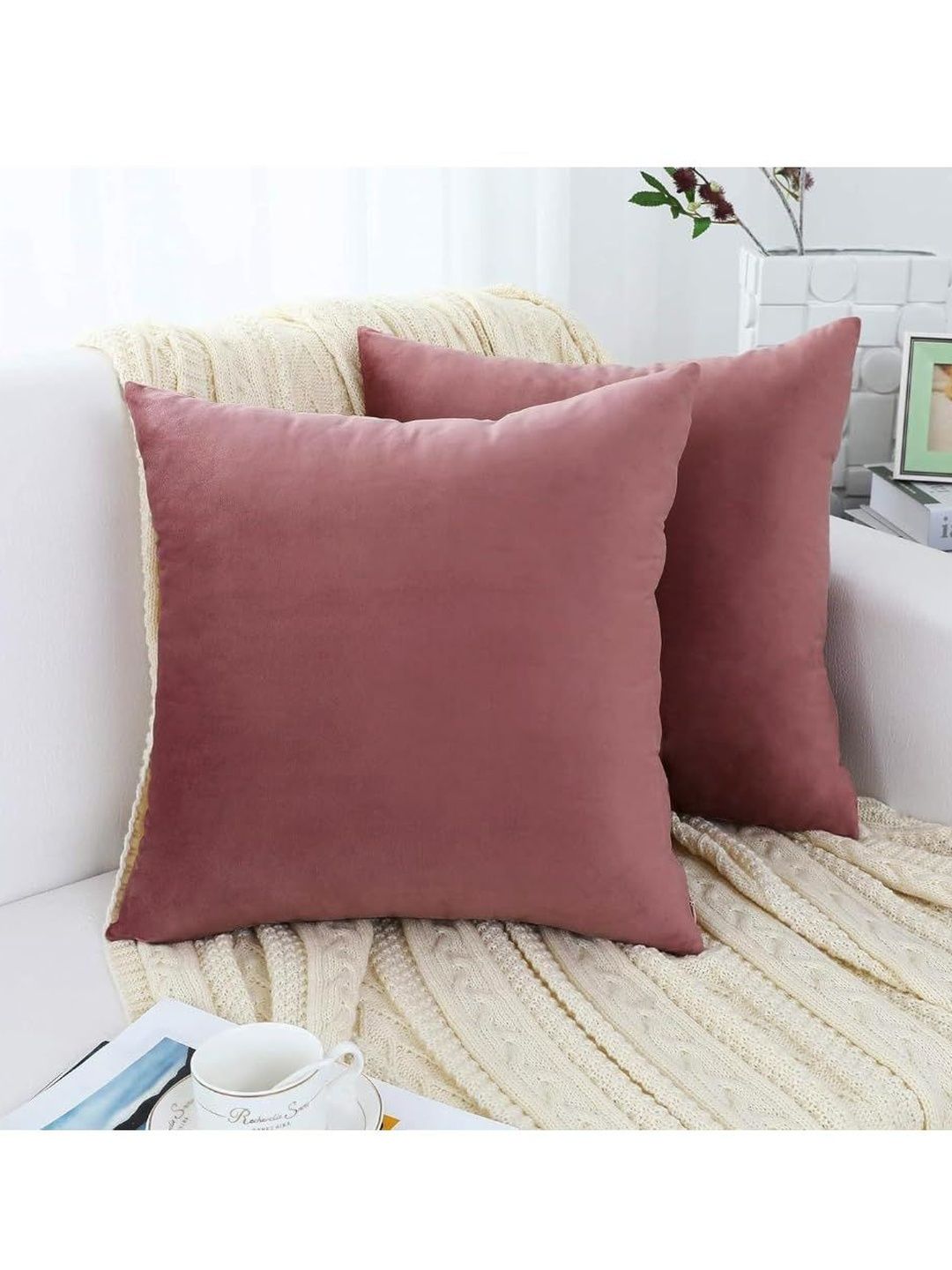 KNOTTING HOME Brown Set of 5 Velvet Square Cushion Covers-picture-10