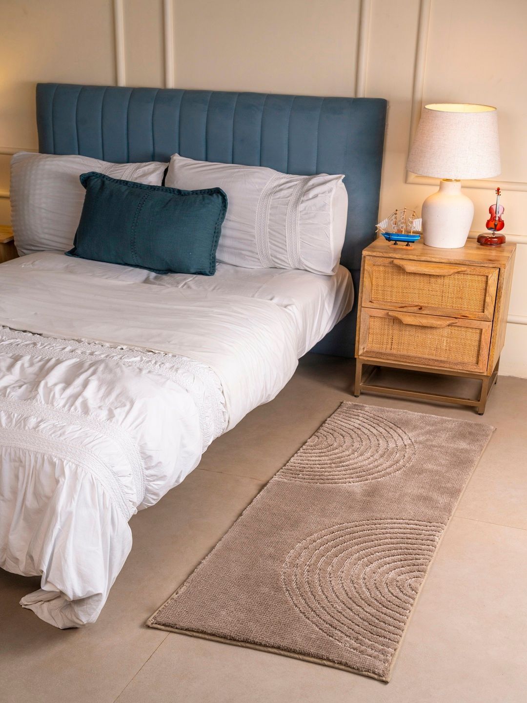 RALIA HOMES Taupe Self Design Anti-Skid Bedside Floor Runner