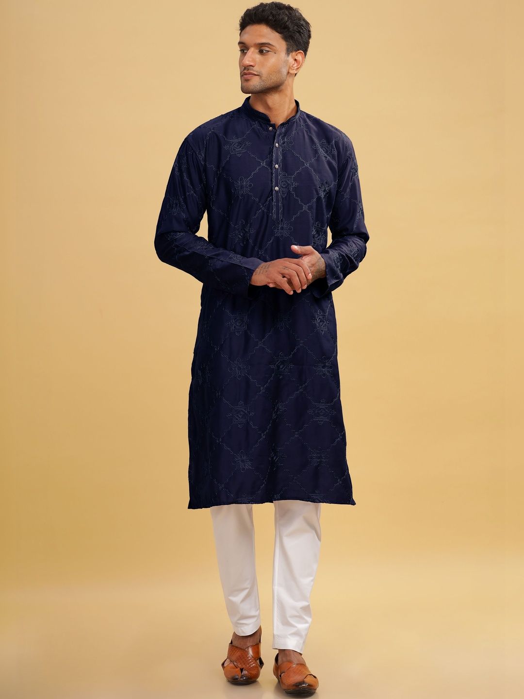 Anouk Men Geometric Embroidered Thread Work Floral Kurta-picture-12