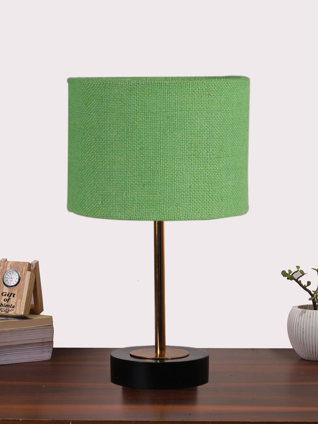 Aura Green Textured Wood Contemporary Cylindrical Shaped Table Lamp-picture-11