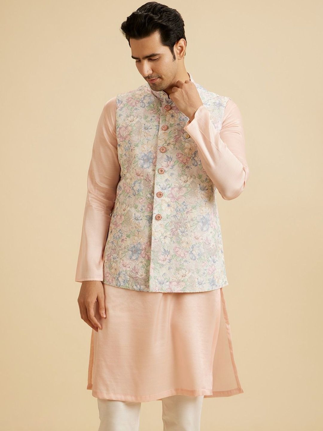 Manyavar Printed Mandarin Collar Nehru Jackets-picture-35