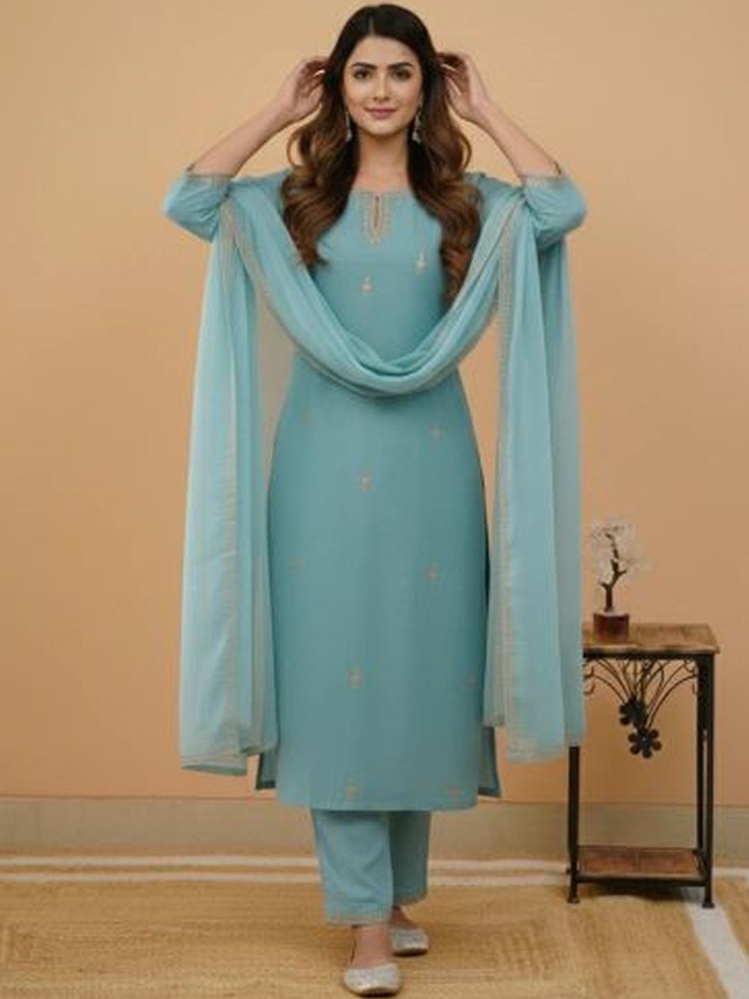 AG TEXTILE Women Floral Embroidered Regular Kurta with Trousers & With Dupatta-image-14