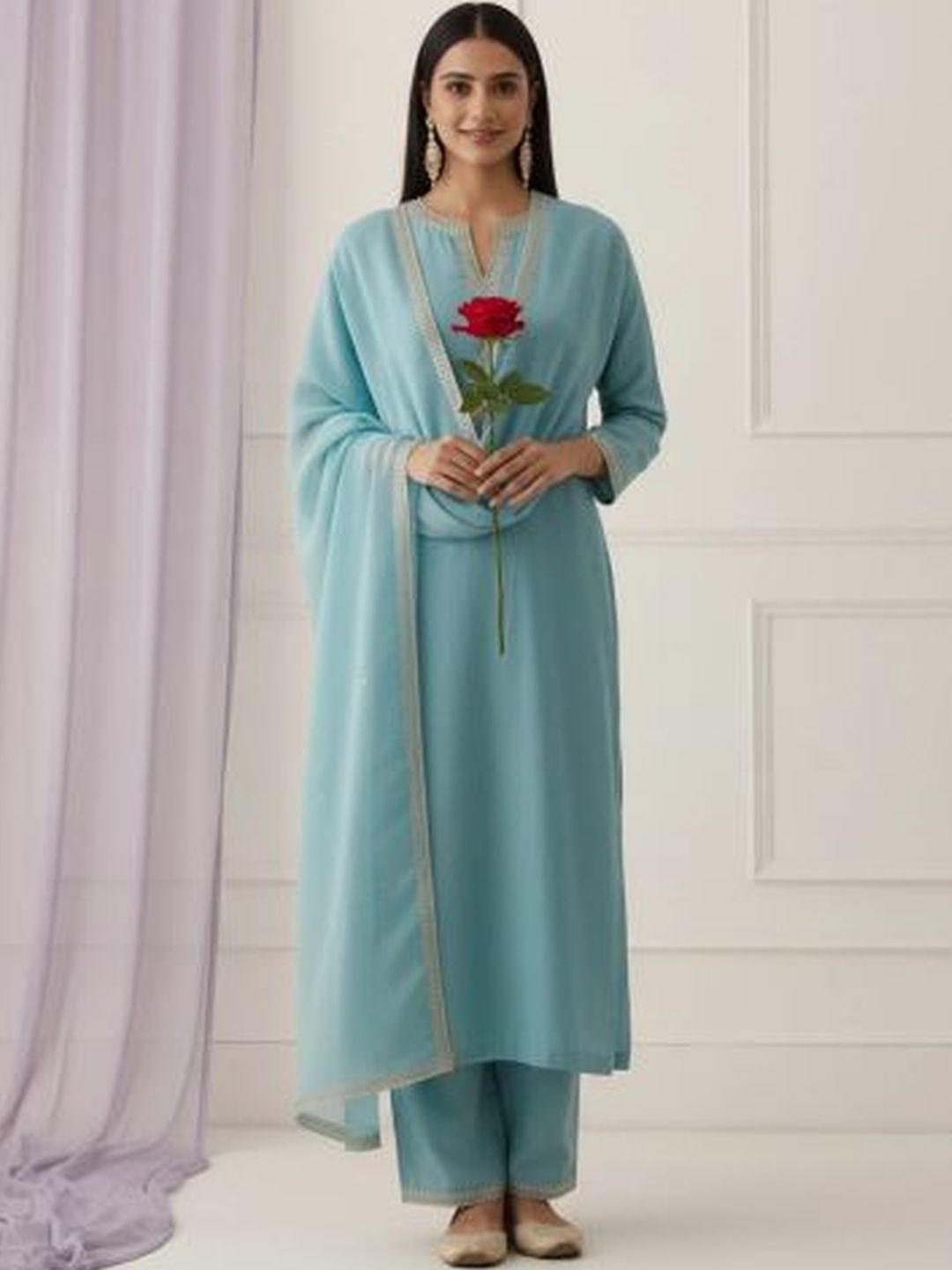 AG TEXTILE Women Regular Thread Work Kurta with Trousers & With Dupatta-image-32