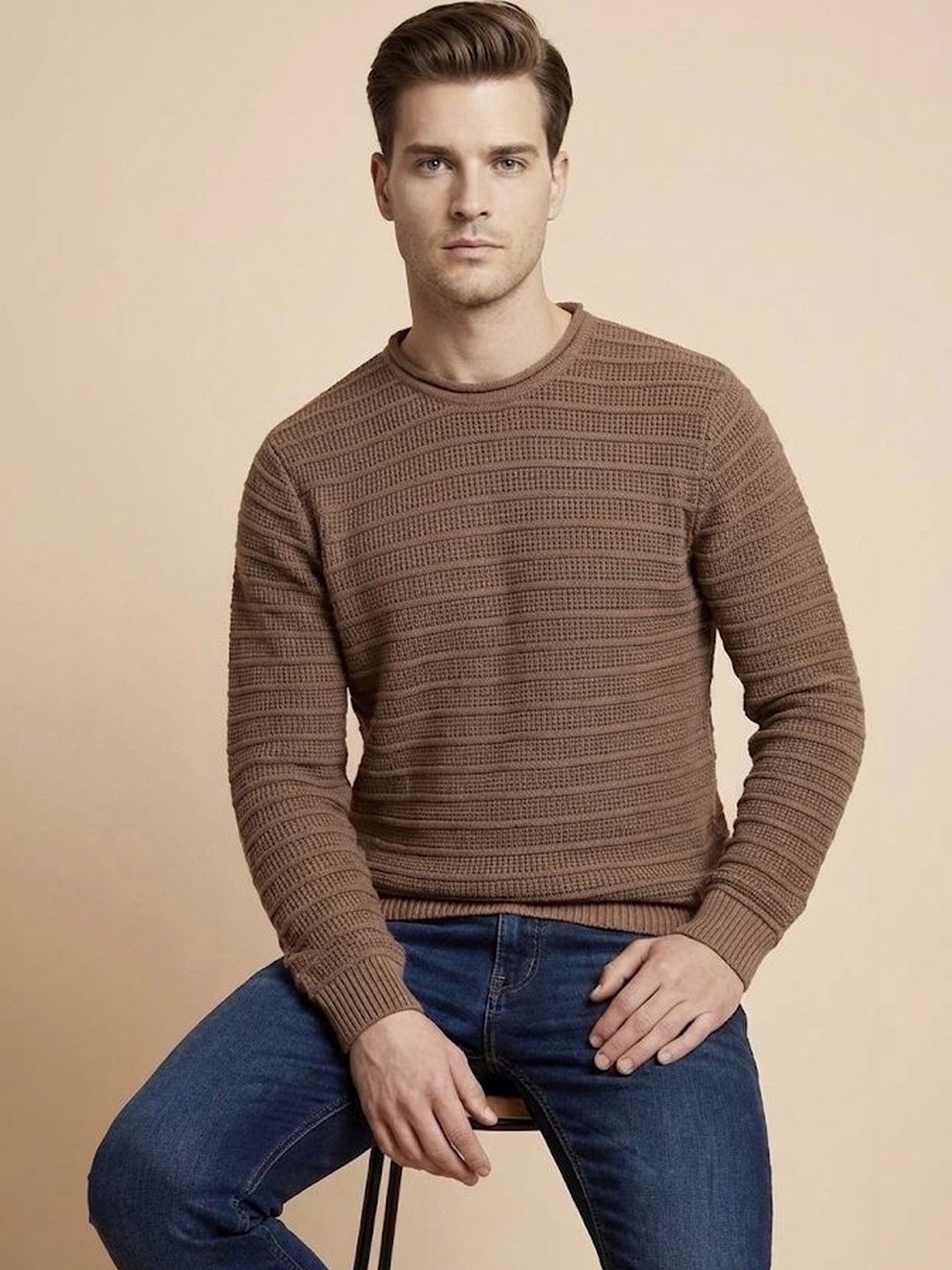 The Roadster Lifestyle Co Self Design Round Neck Pullover Sweater-picture-27
