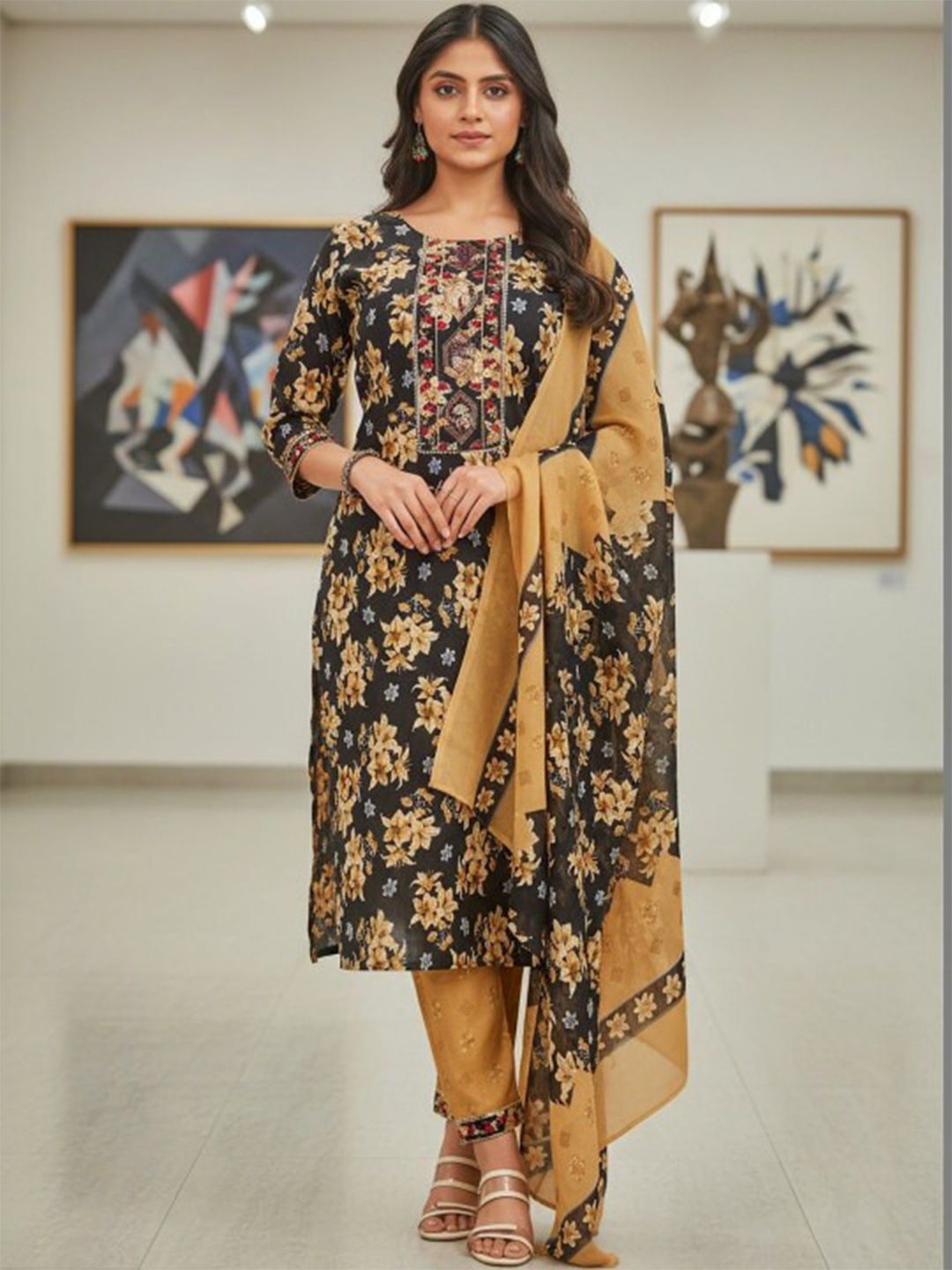BAMSOM WEAR Women Embroidered Regular Sequinned Kurta with Salwar & With Dupatta