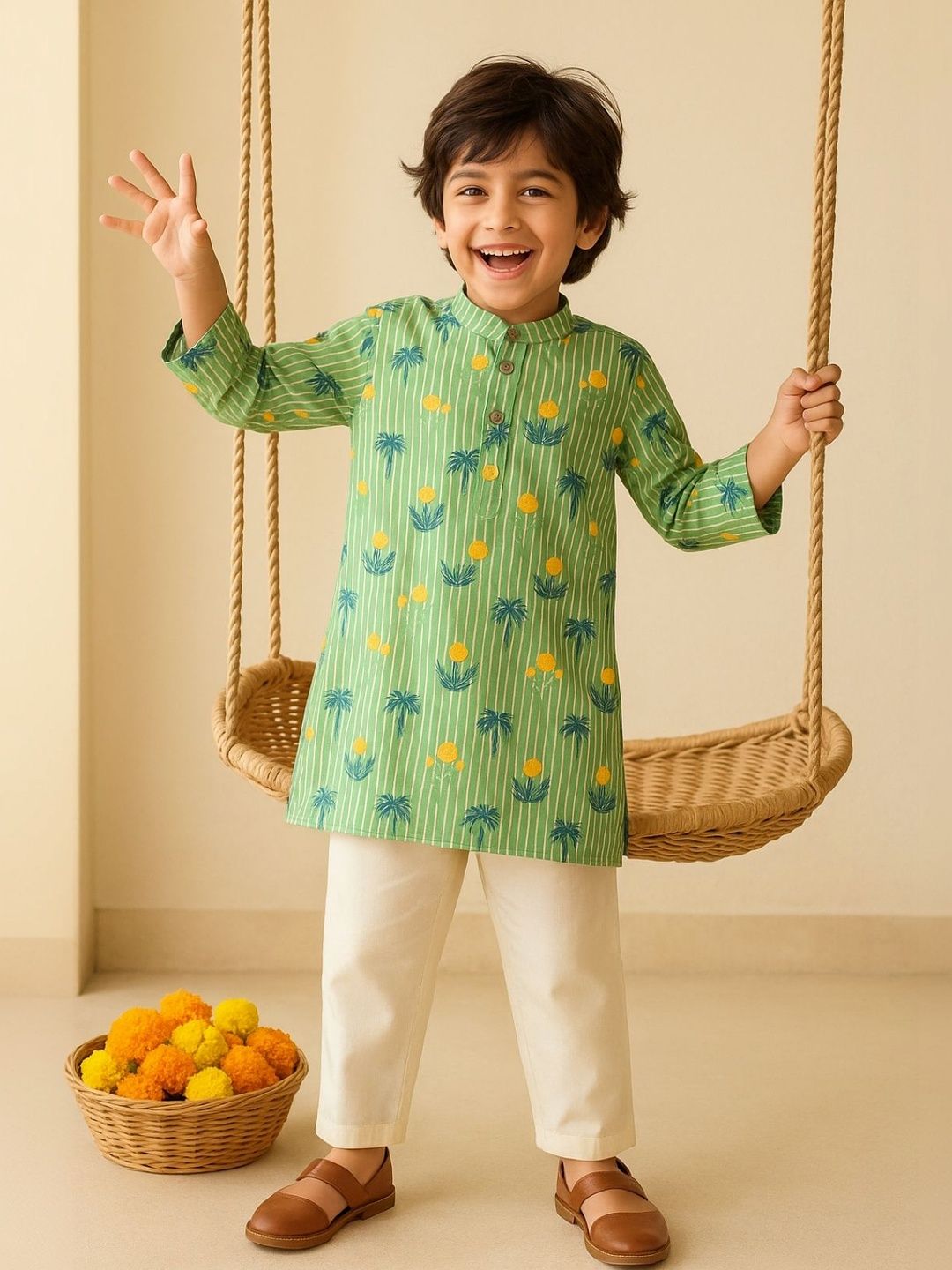 TALES & STORIES Boys Printed Regular Pure Cotton Kurta with Pyjamas-picture-42