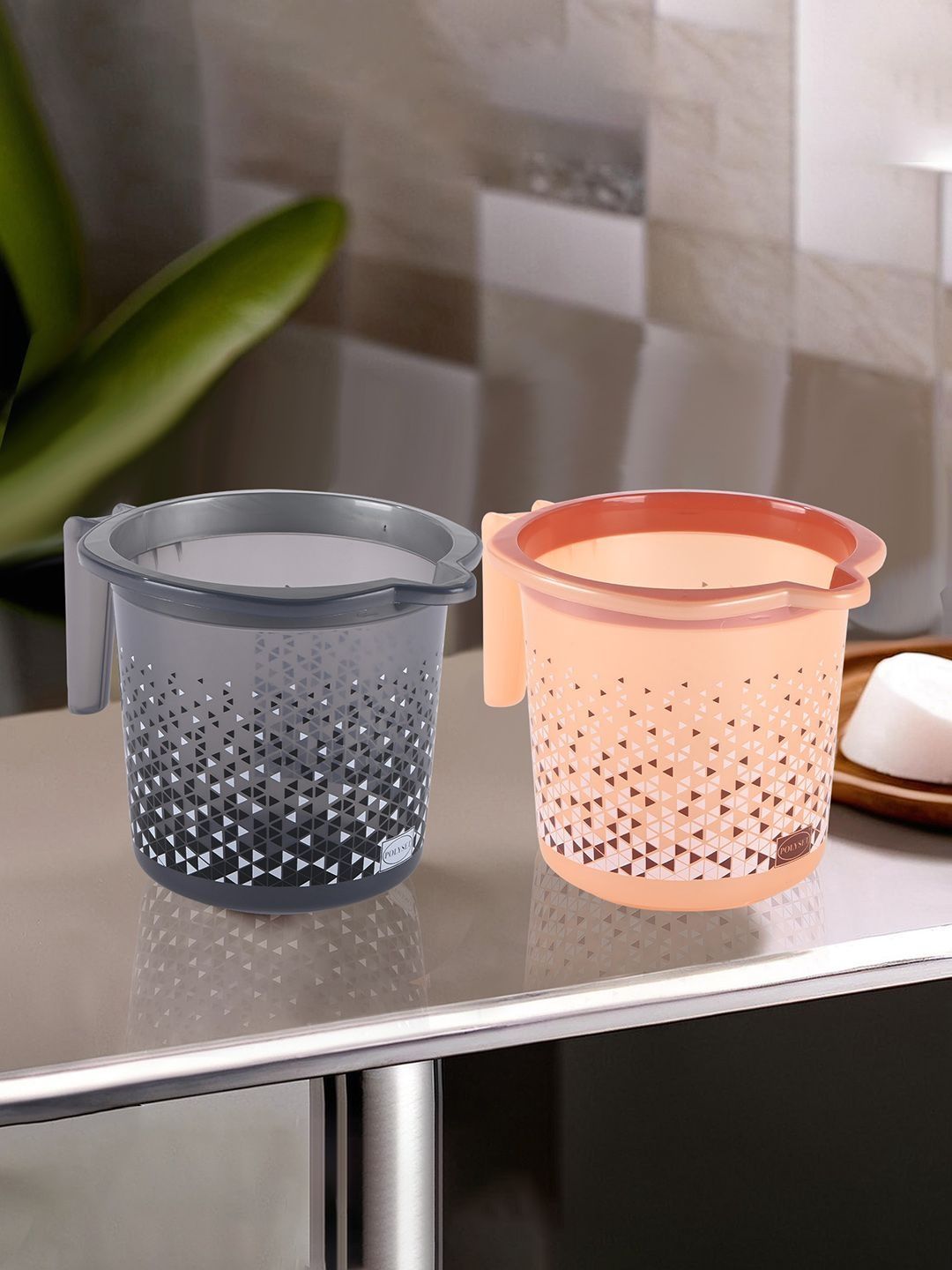 Kuber Industries Beige & Black 2 piece Geometric Plastic Bath Accessories Set-picture-32