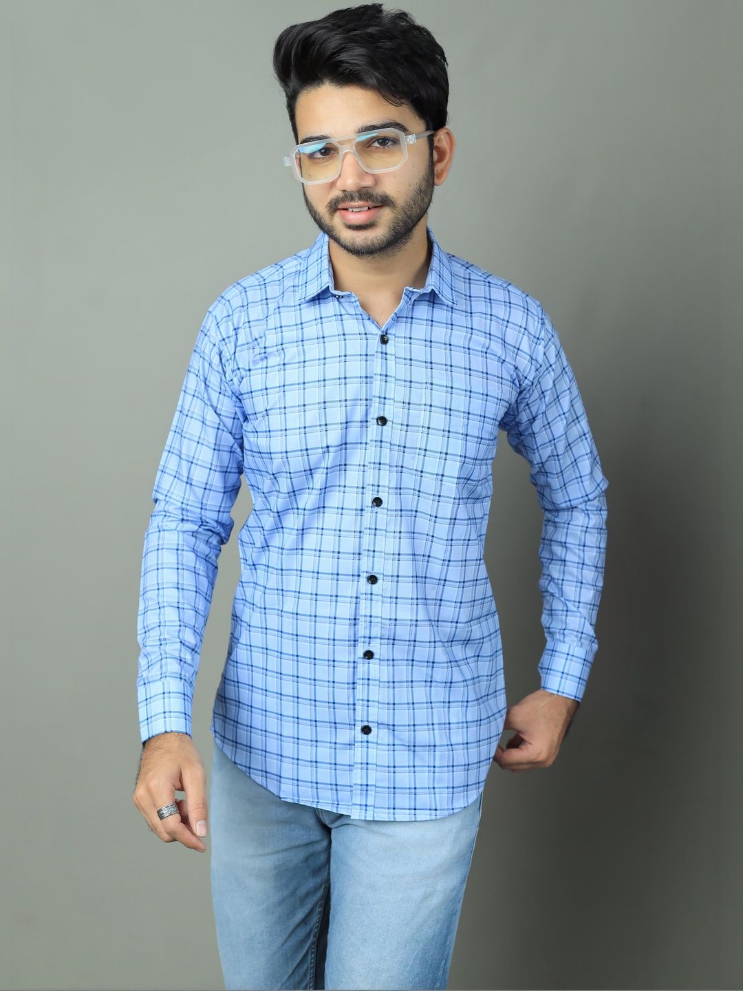 VINAYAK COTSYN KURTA PYJAMA Men Checked Casual Shirt-picture-13