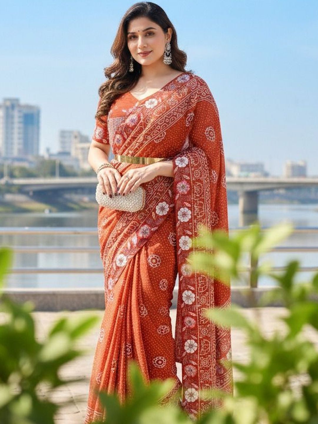 HERE&NOW Floral Embroidered Silk Blend Saree-picture-18