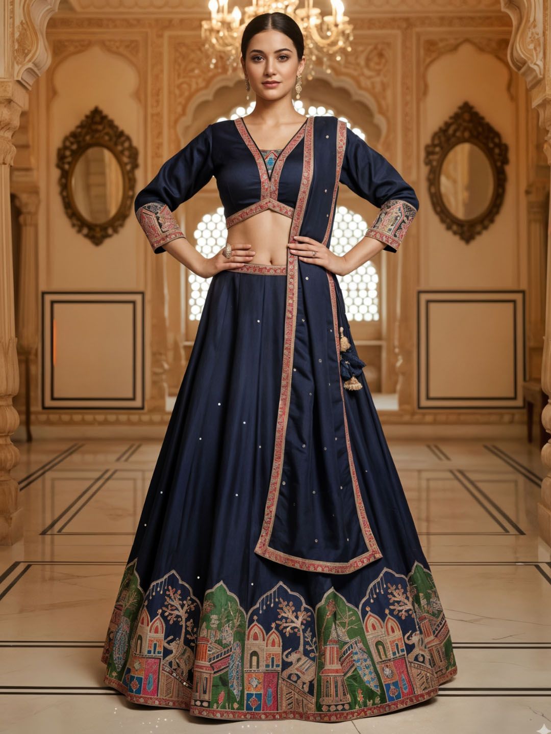 Chhabra 555 Embroidered V-Neck Flared Lehenga Choli With Dupatta-image-12